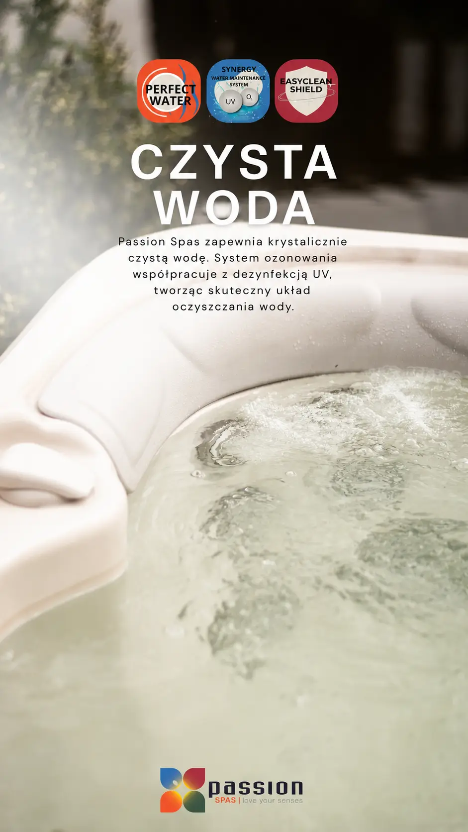Polski baner Passion Spas Czysta woda z wanną napełnioną wodą